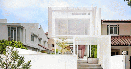 Căn nhà kiến trúc hiện đại với tông màu trắng nổi bật ở Singapore