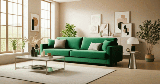 Sofa xanh lục bảo – Ý tưởng cho phòng khách không bao giờ lỗi mốt