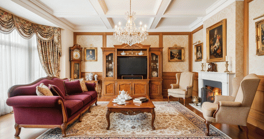 Lộng lẫy và thanh lịch: Ý tưởng thiết kế phòng khách chuẩn Queen Anne