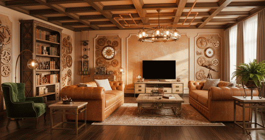 Ý tưởng thiết kế phòng khách Steampunk – Nghệ thuật của sự hoài cổ huyền bí