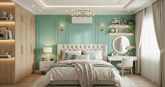 Ý tưởng decor phòng ngủ xanh mint sang trọng và cực chill
