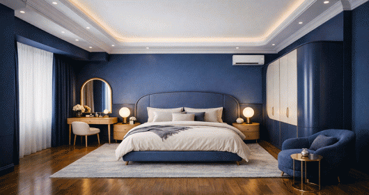 Ý tưởng thiết kế phòng ngủ xanh navy sang trọng thời thượng