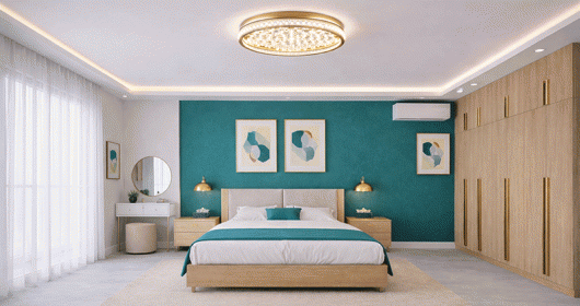 Ý tưởng thiết kế phòng ngủ xanh ngọc bích phá cách đầy tinh tế